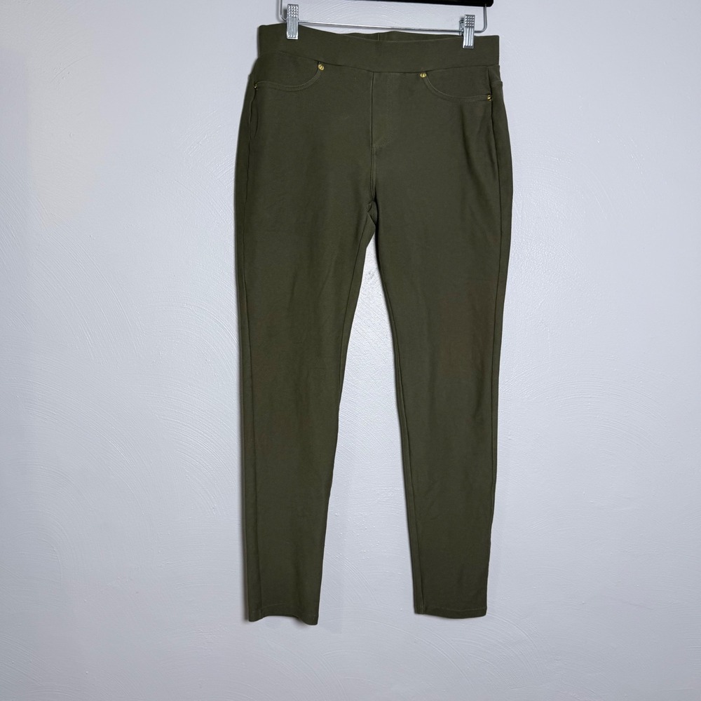 Michael Kors Womens Olive Green Pull On Stretch Leggings Pants Gold Hardware M
